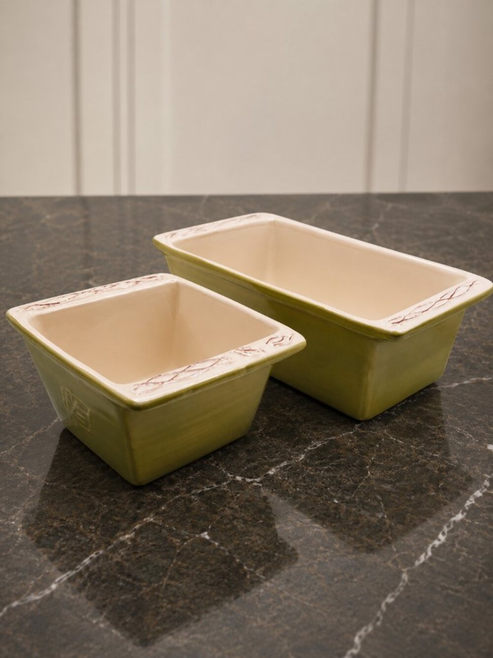 Tastefully Simple Host Collection Olive Green Bread Loaf Baking Pans Set of 2